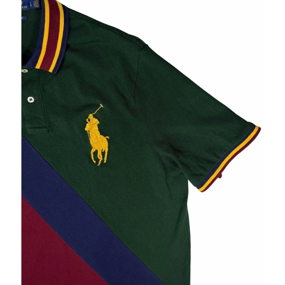 Polo Ralph Lauren Men's Big Pony Crest Polo Classic Fit Tri-Color Shirt Large